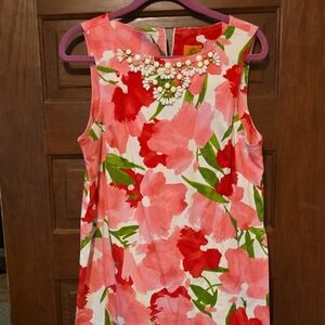 Colorful Floral Dress with Beaded Detail